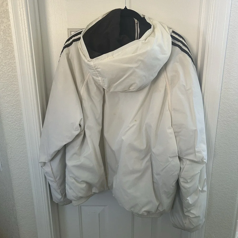 Vintage Y2K Adidas Men's Reversible Hooded Puffer Jacket XXL Retro White‎ Black